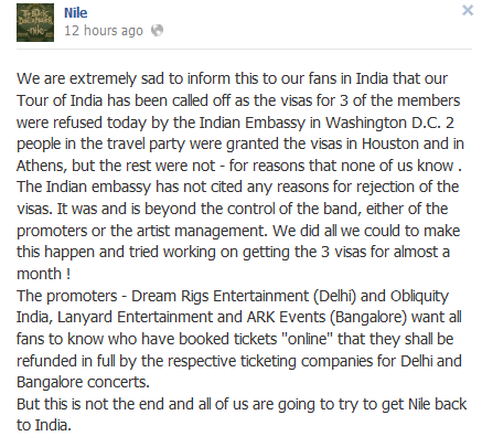 nile india tour cancelled